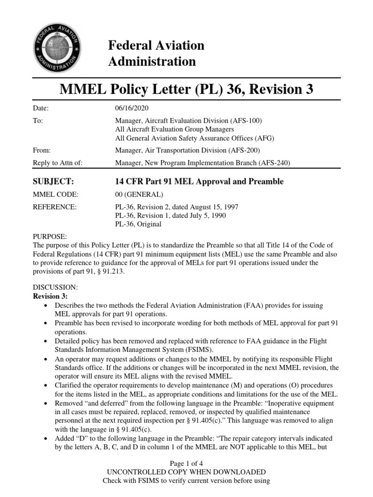 FAA MMEL Policy Letter Revision 3 | PDF | Federal Aviation ...