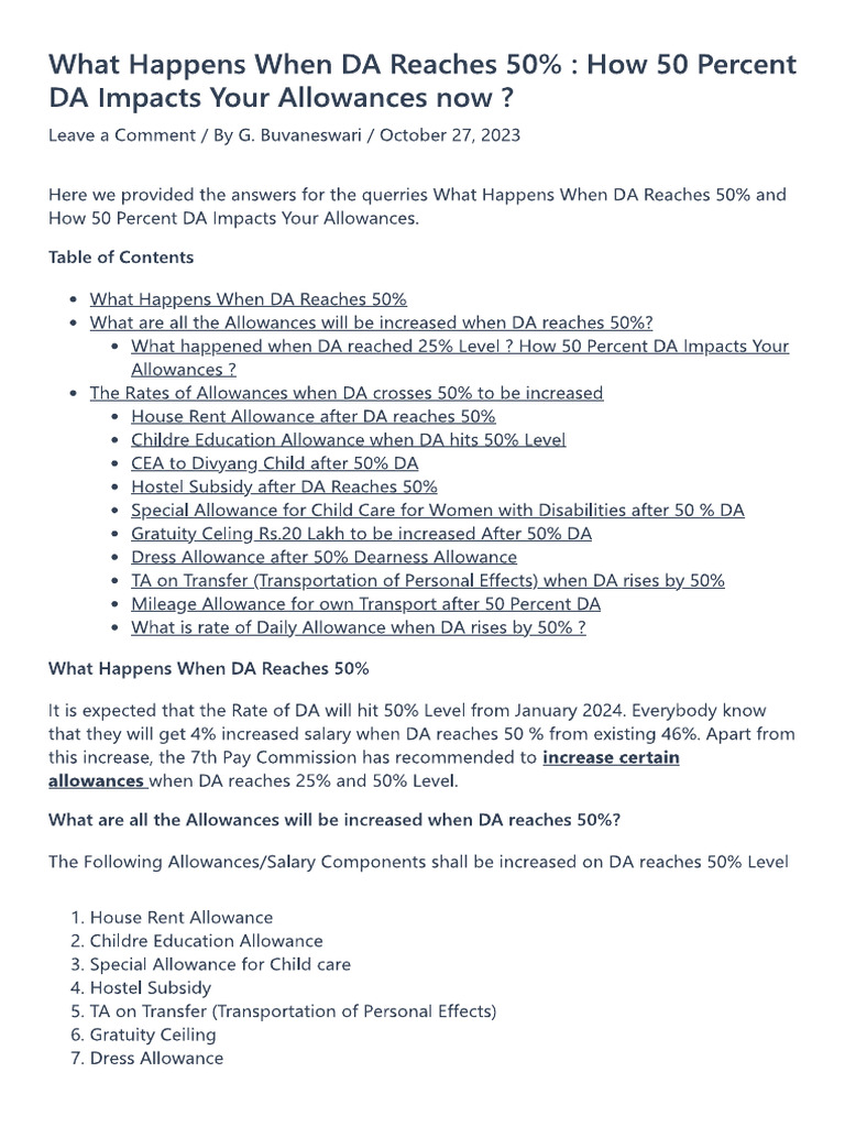 List of Allowances To Be Increased When DA Increases To 50% | PDF