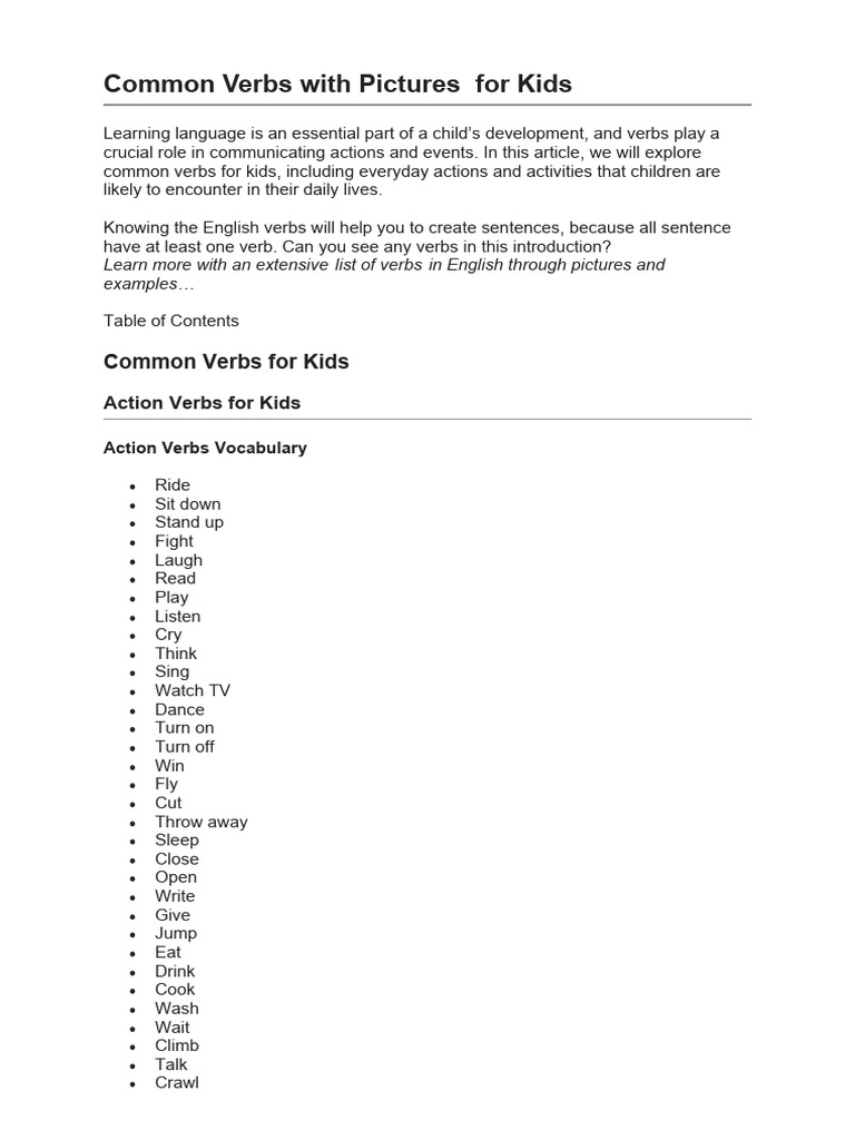 Common Verbs for Kids with Images | PDF