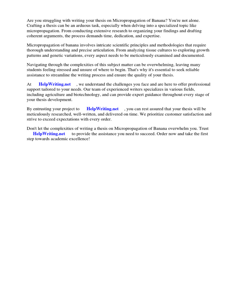 Micropropagation of Banana Thesis PDF Banana Botany