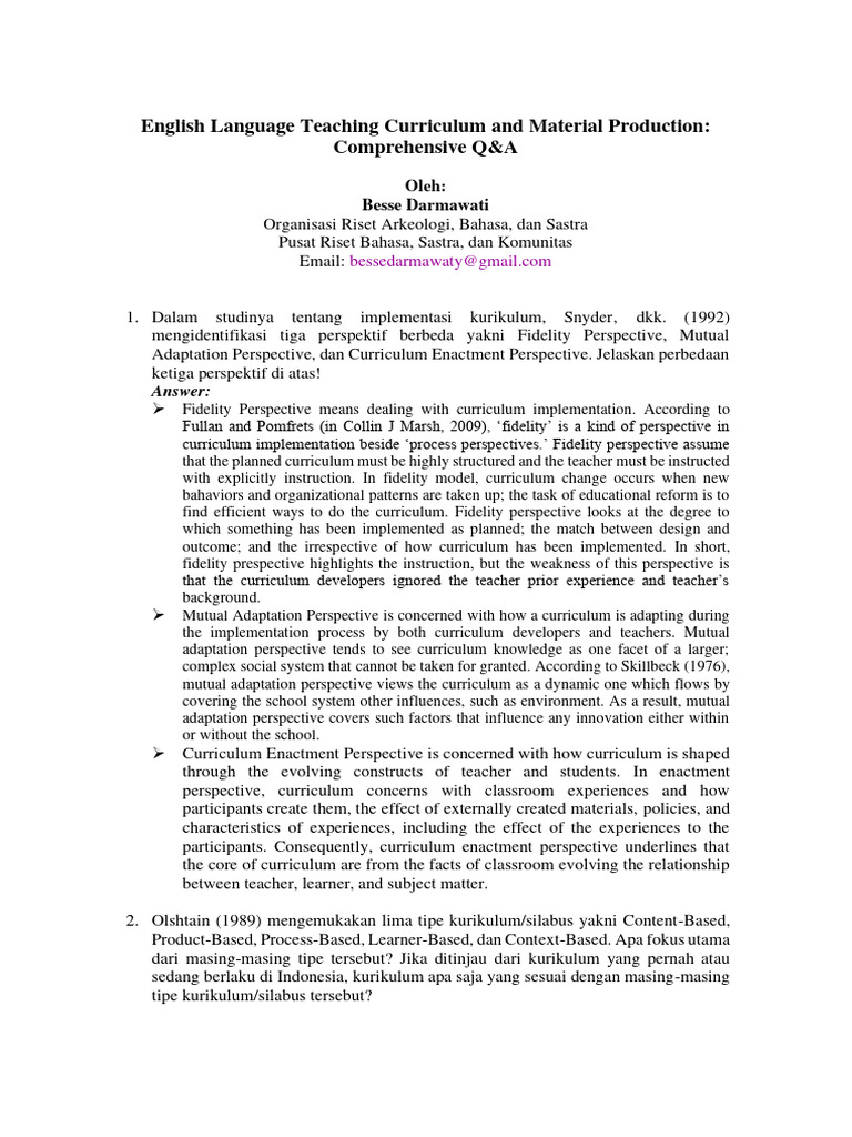English Language Teaching Curriculum and Material Production | PDF ...
