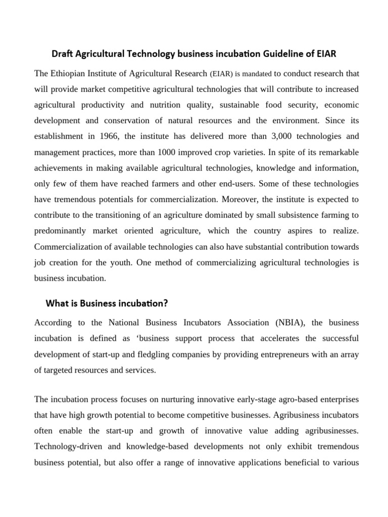 Eiar technology business incubation guideline download free pdf