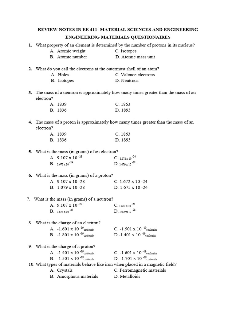 EE 411 Material Sciences Review Notes | PDF | Technology & Engineering