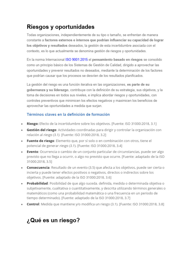 Gestión de Riesgos y Oportunidades ISO 9001 | PDF | Riesgo | Calidad ...