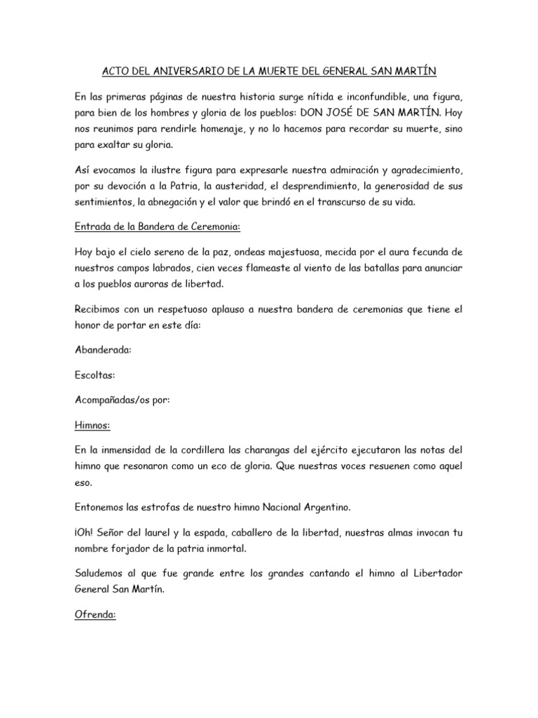 Acto Del Aniversario de La Muerte Del General San Martín | PDF