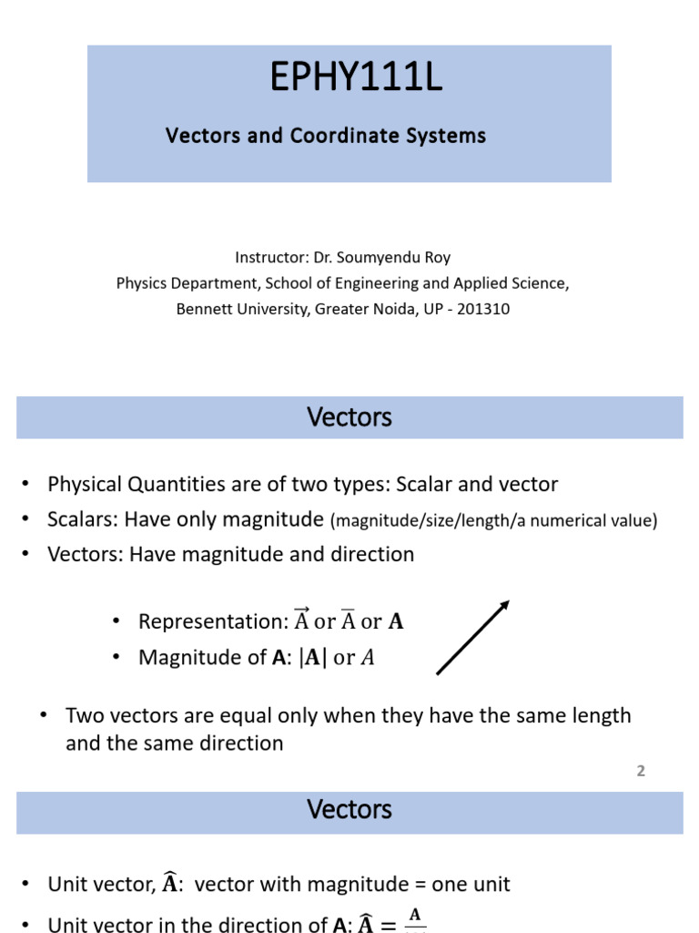 Vector Algebra and Coordinate Systems | PDF | Euclidean Vector ...