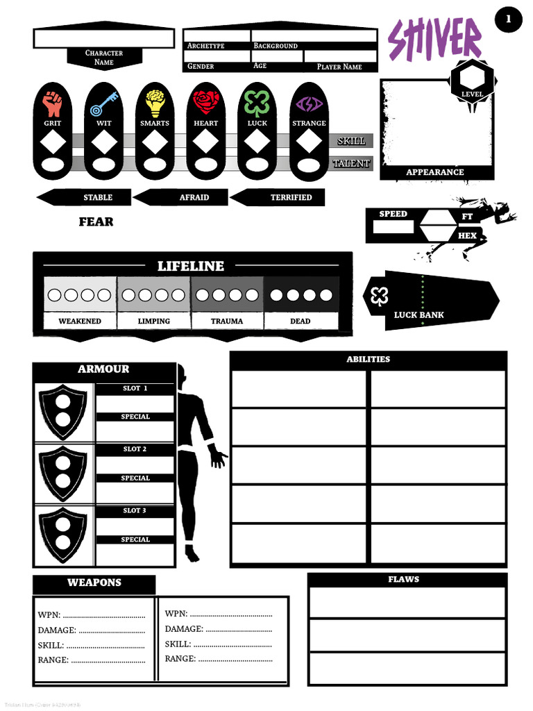 SHIVER RPG Character Sheet | PDF | Role Playing Games | Gaming