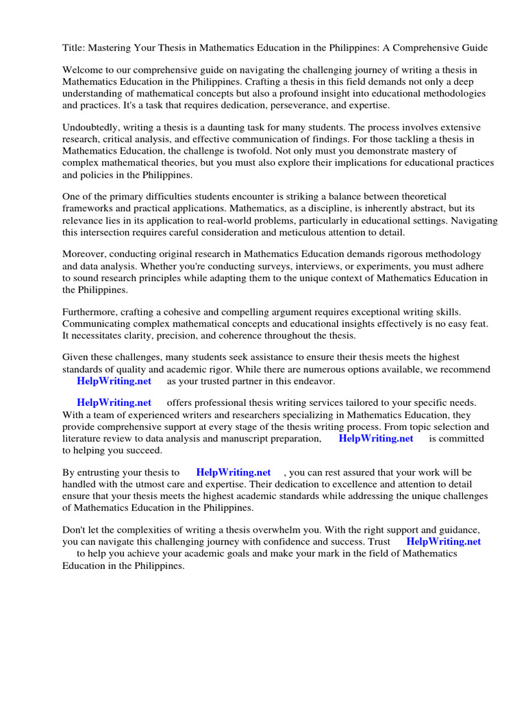 Thesis In Mathematics Education In The Philippines Pdf Pdf Thesis