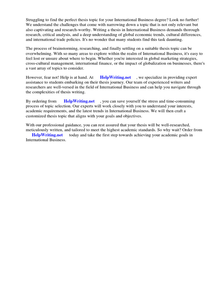 Thesis Topics For International Business PDF Thesis Psychology