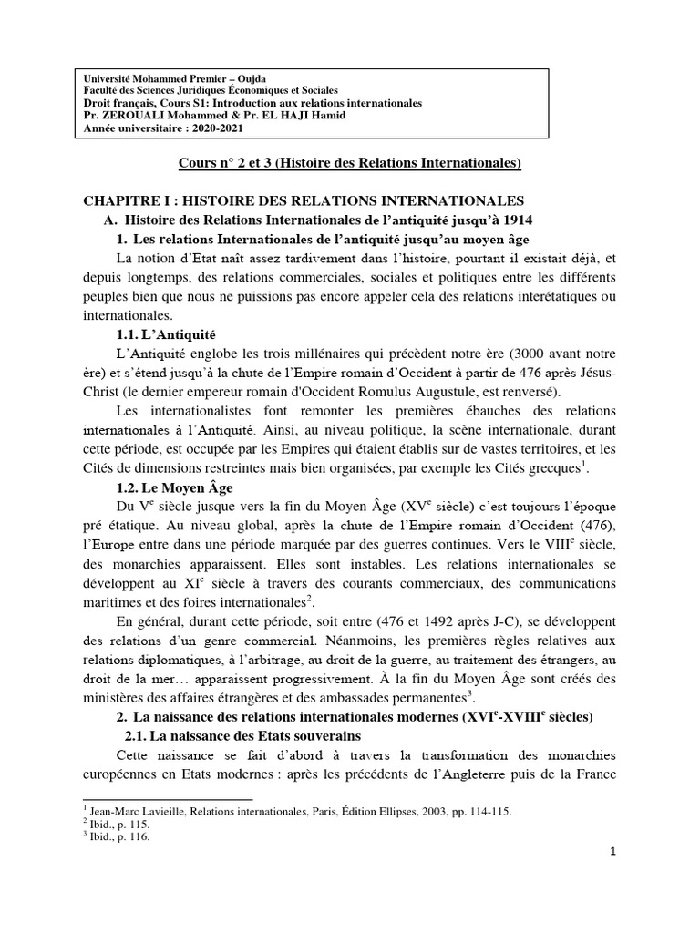 Cours n° 2 et 3 (Histoire des relations internationales) | PDF