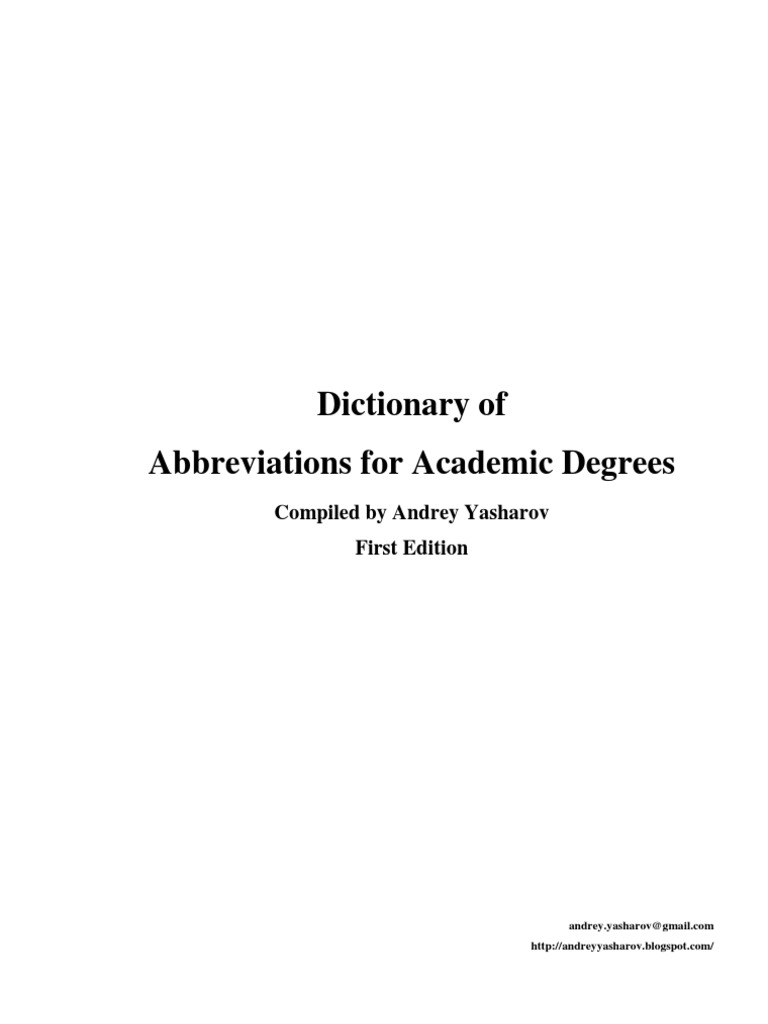 Dictionary Of Abbreviations For Academic Degrees PDF