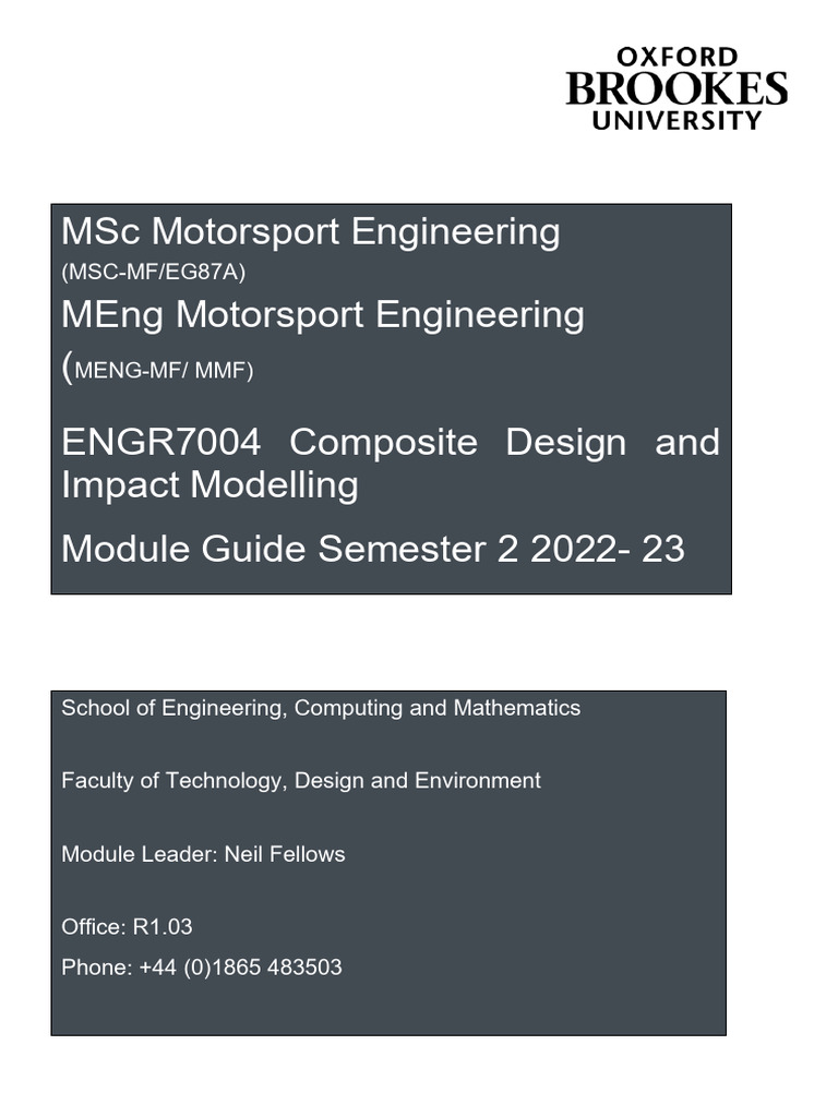MSc Motorsport Engineering Module Guide | PDF | Turnitin | Engineering