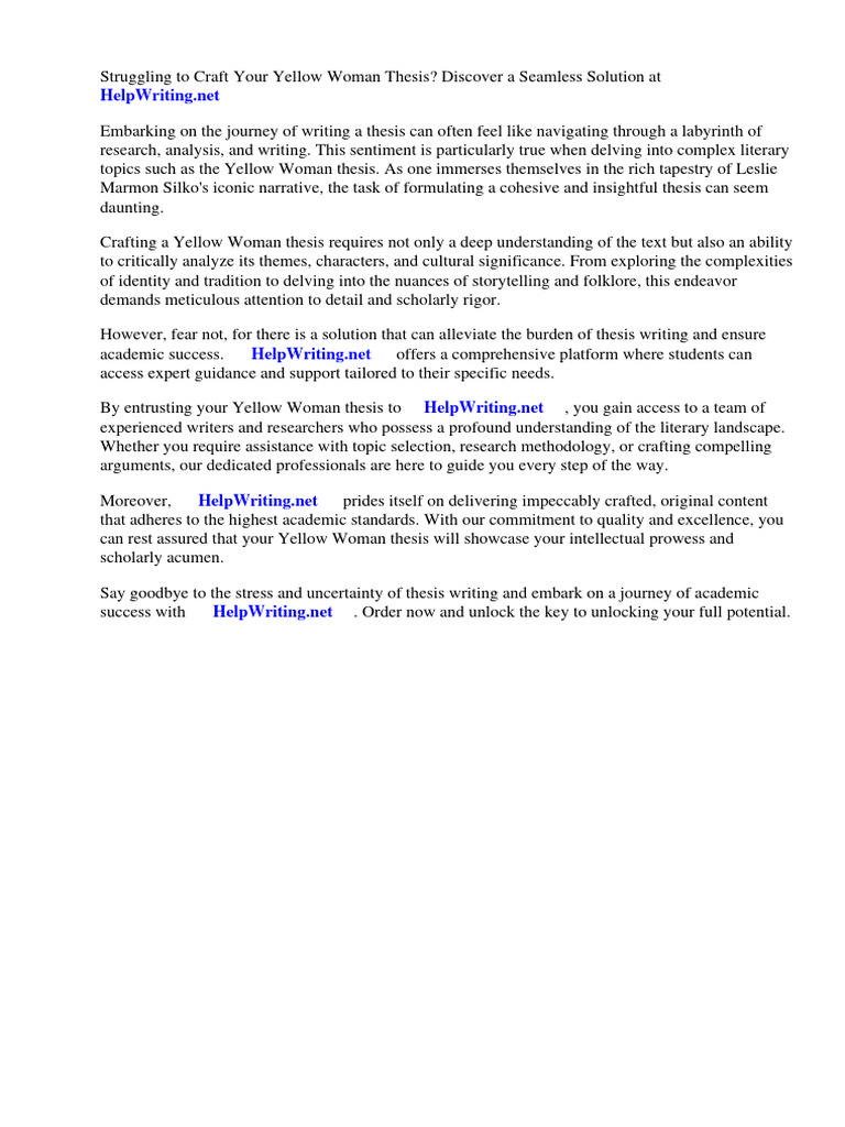 Yellow Woman Thesis PDF The Yellow Wallpaper Women's Rights