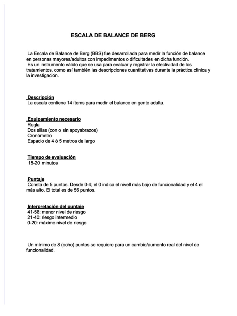 Escala de Balance de Berg (BBS) | PDF | Relaciones personales, crianza ...