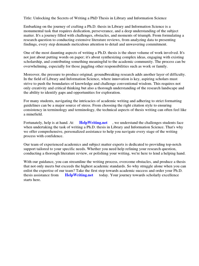 PHD Thesis in Library and Information Science For | PDF