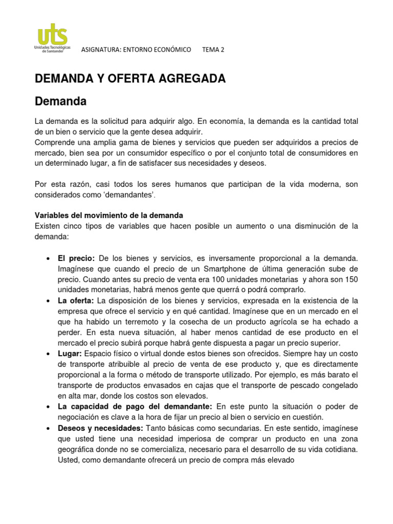 Demanda y Oferta Agregada en Economía | PDF | Oferta (economía ...