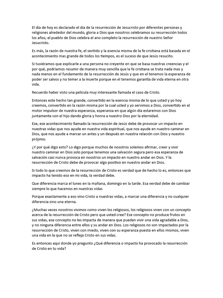Impacto de la Resurrección en la Fe Cristiana | PDF | Religión y ...