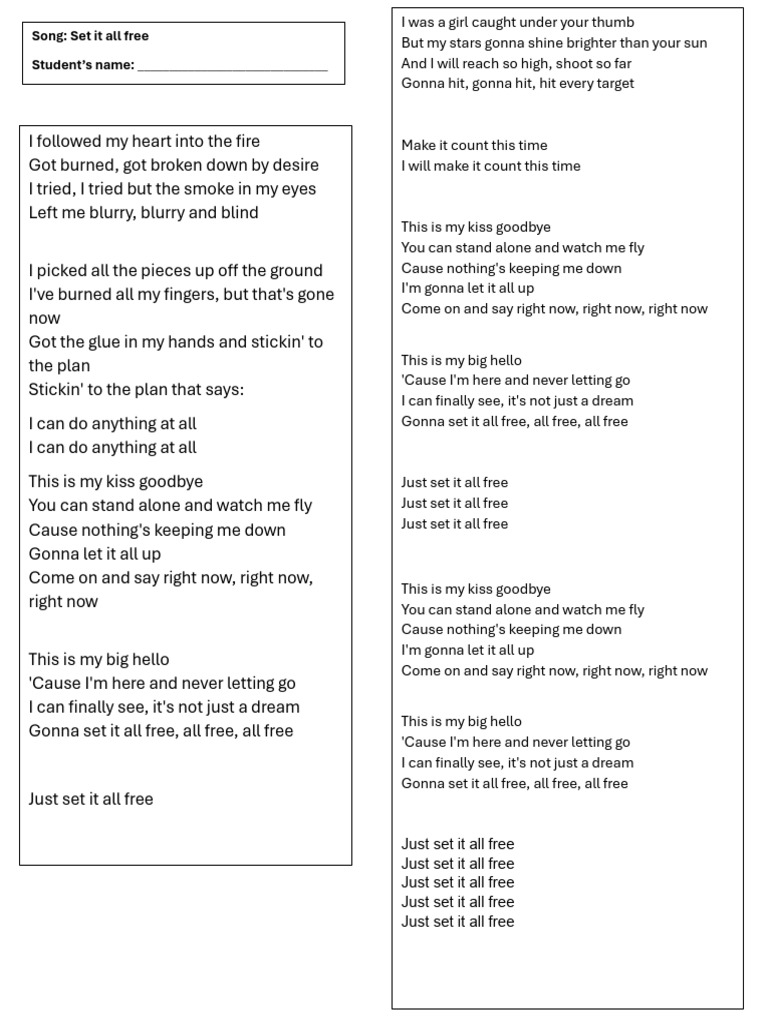 Set it all free song pdf