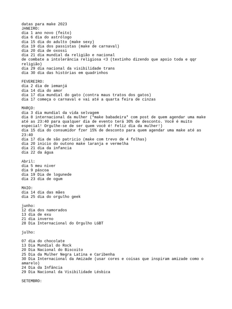 Datas para make pdf