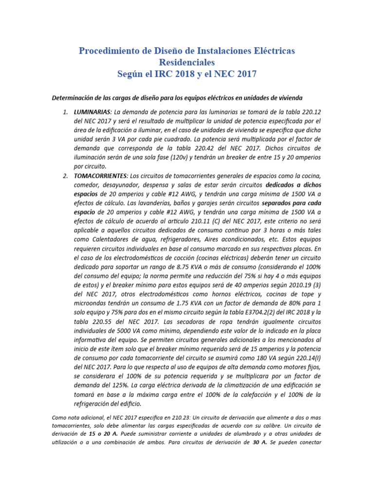 Procedimiento de Diseño de Instalaciones Eléctricas Según El IRC 2018 y ...