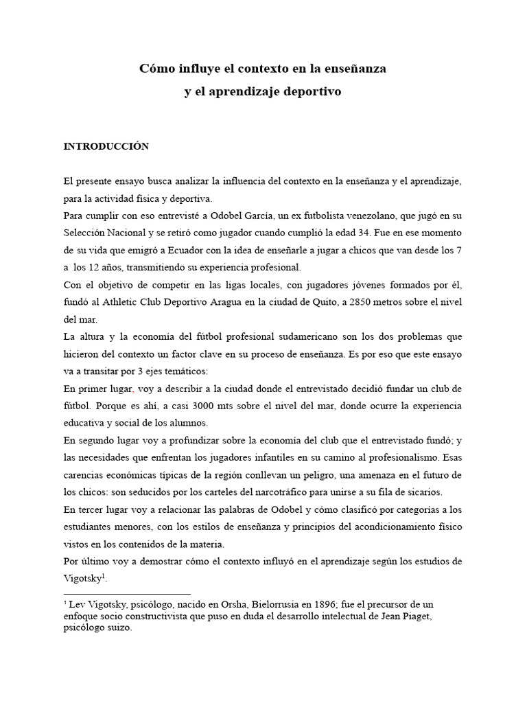 La Influencia Del Contexto en La Enseñanza y El Aprendizaje de La ...