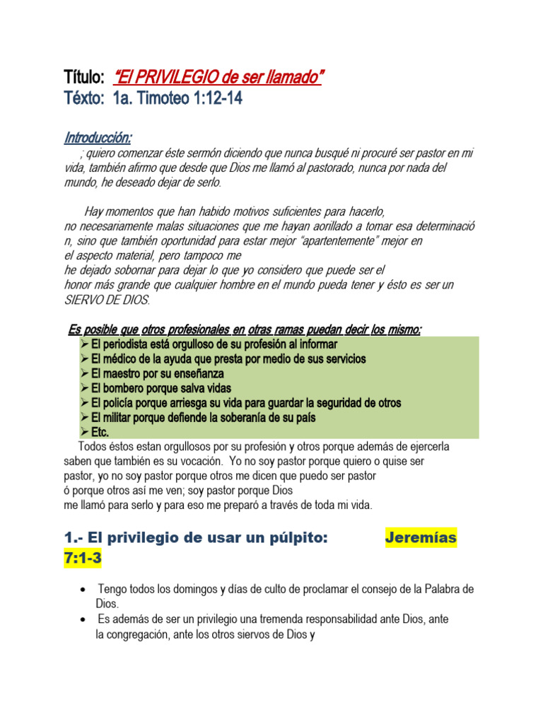 El Privilegio de Ser Llamado | PDF