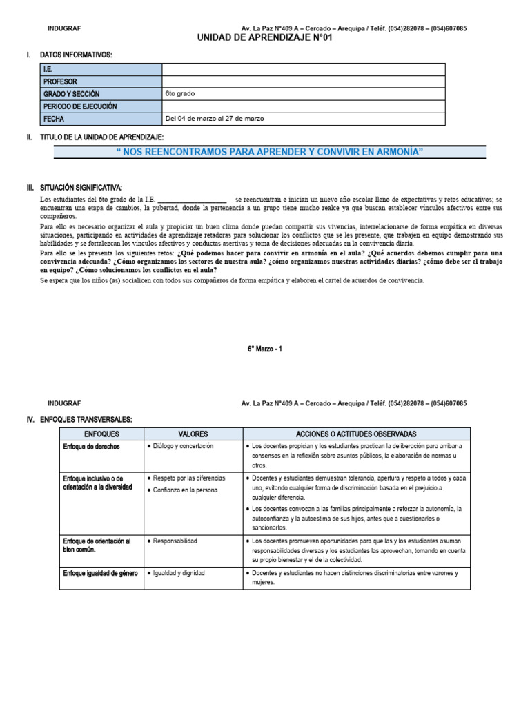 6° Grado - Unidad de Aprendizaje N°01 | PDF | Decimal | Números