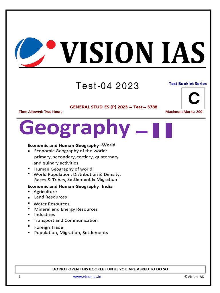 Vision Ias Pt-2023 Test-4 (E) @upsc - Success - Time2 | PDF