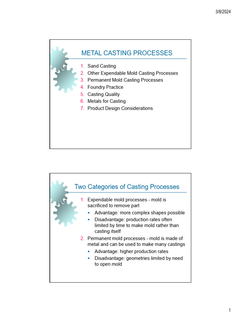 Casting 1 Pdf Foundry Casting