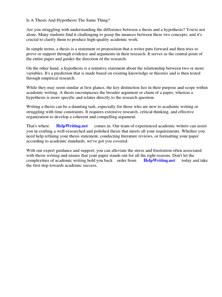 Is A Thesis and Hypothesis The Same Thing PDF Hypothesis