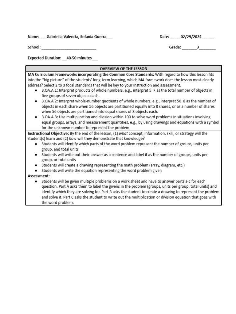 Lesson Plan | PDF | Matrix (Mathematics) | Learning