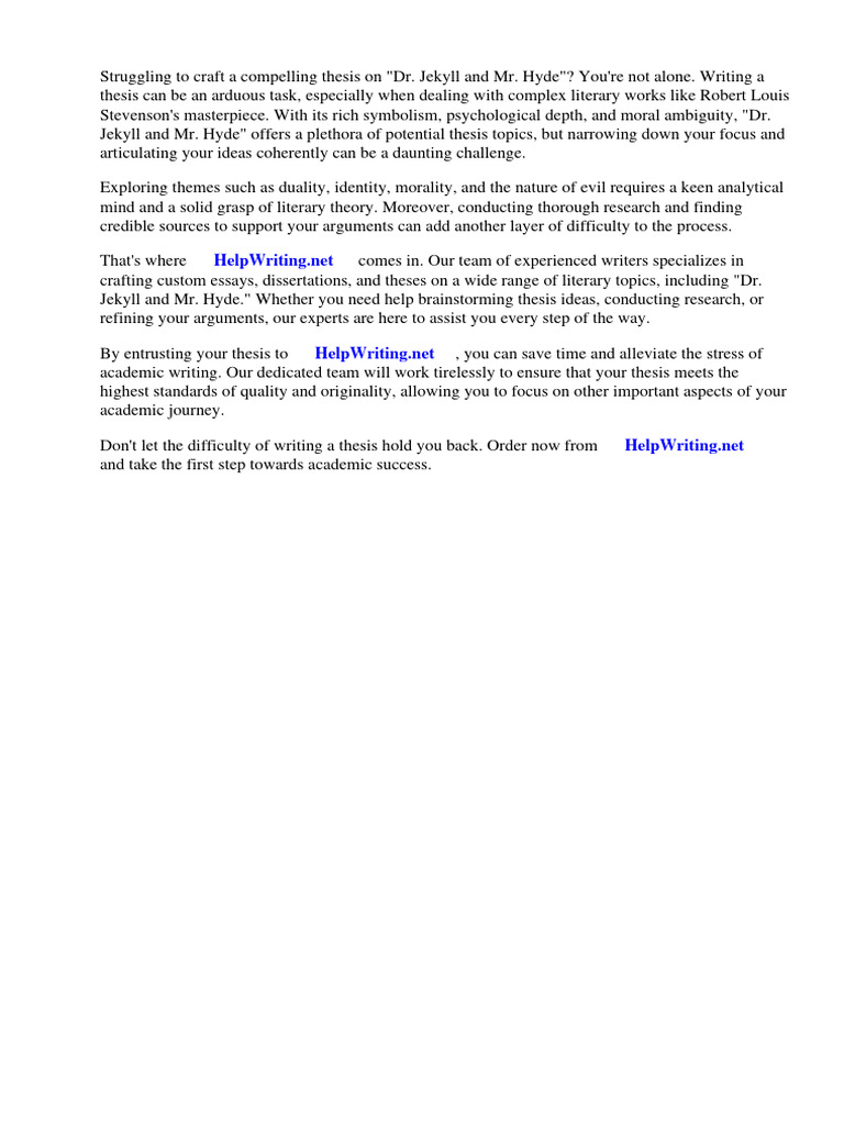 DR Jekyll and MR Hyde Thesis Topics | PDF