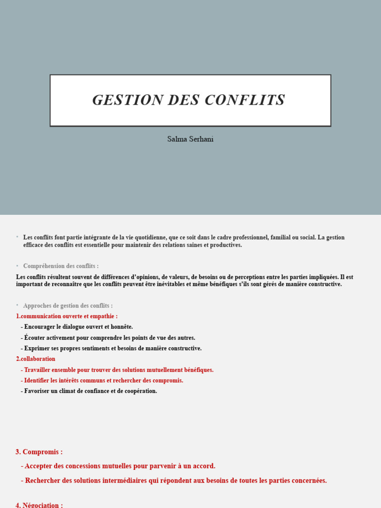 Gestion efficace des conflits au travail | PDF | Résolution de conflit