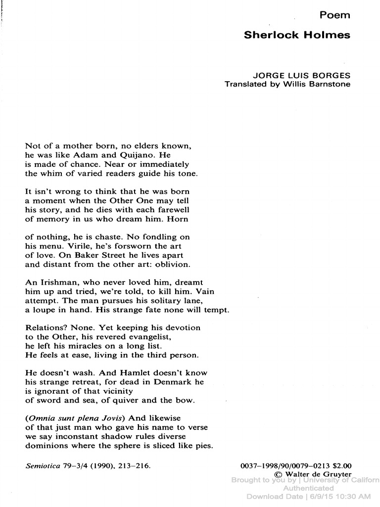 Poem by Sherlock Homes | PDF | Semiotics | Sherlock Holmes