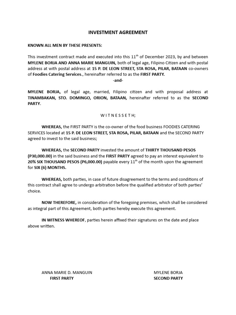 Investment Agreement PDF Politics Social Science