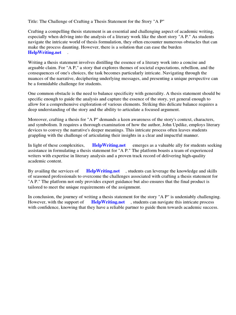 Thesis Statement For The Story A P | PDF