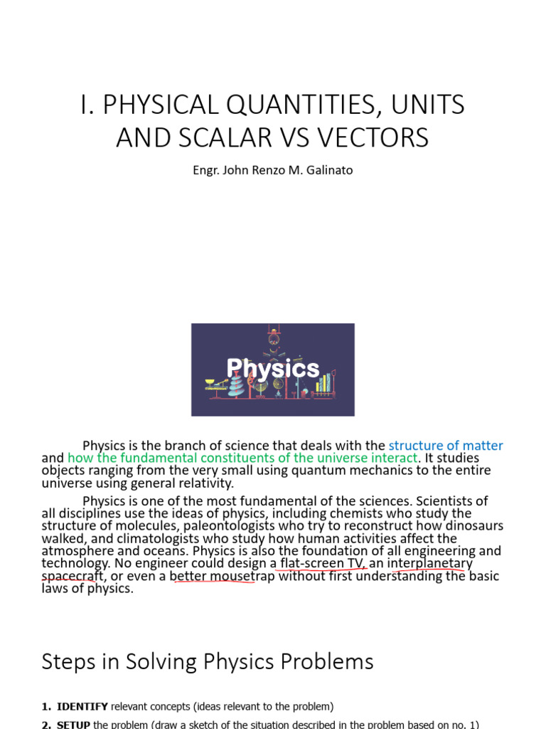 Physical Quantities, Units, and Scalars Vs Vectors | PDF