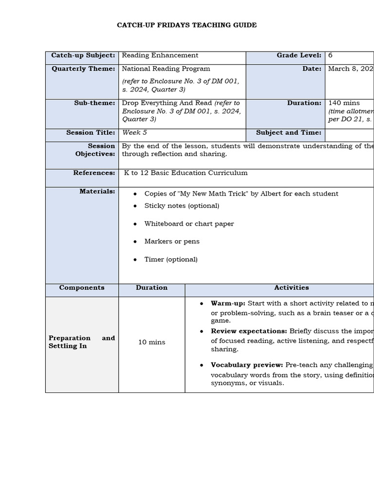 Grade 6 Week 5 Reading Guide | PDF | Cognitive Science | Behavior ...