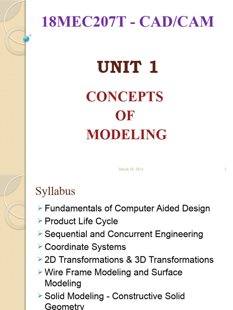 Unit 1 CAD CAM | PDF | Product Lifecycle | Cartesian Coordinate System