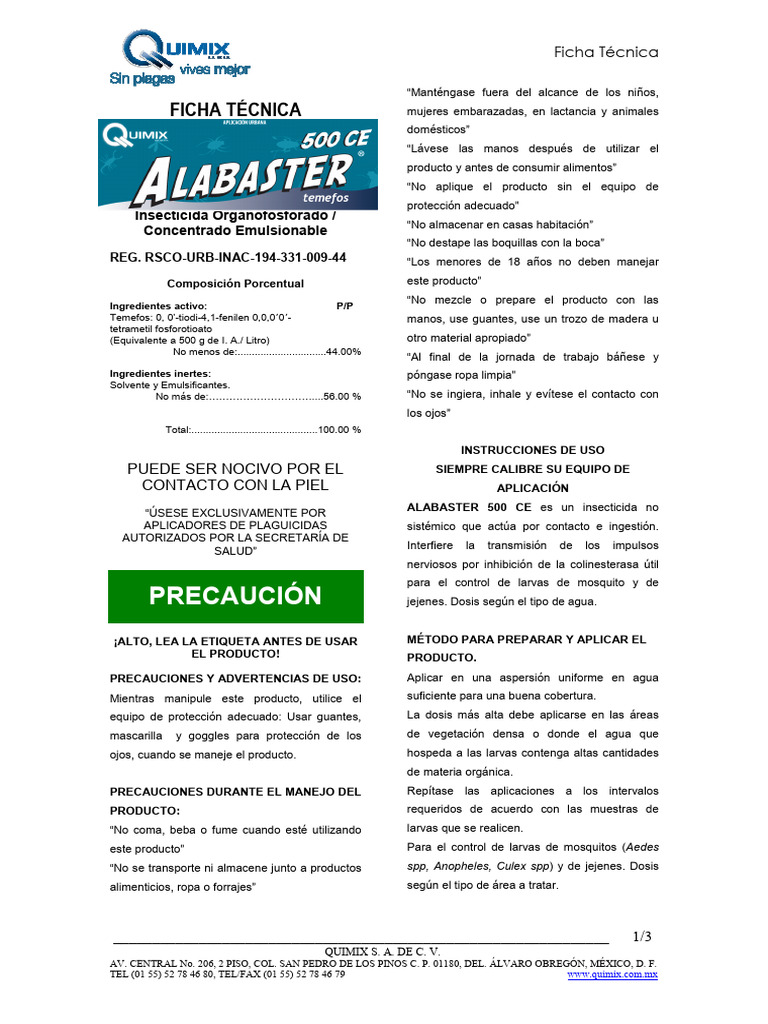 Ficha Técnica de Temefos 500 g/L | PDF | Residuos | Agua