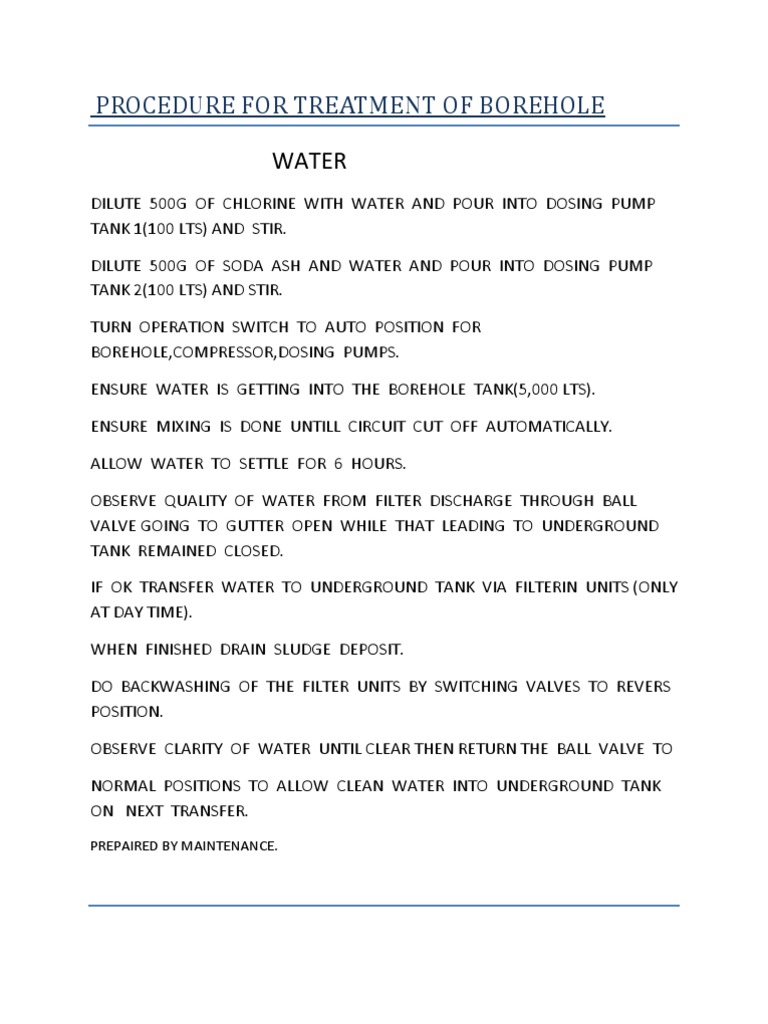 Borehole Water Treatment Procedure | PDF | Home & Garden
