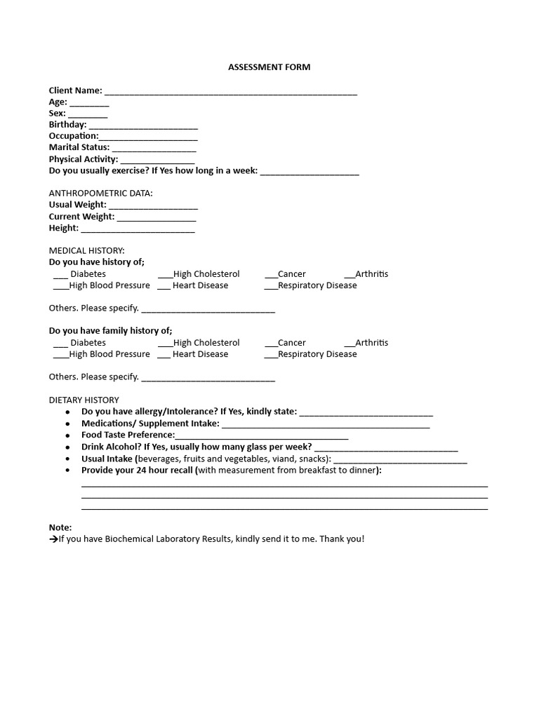 Assessment Form PDF