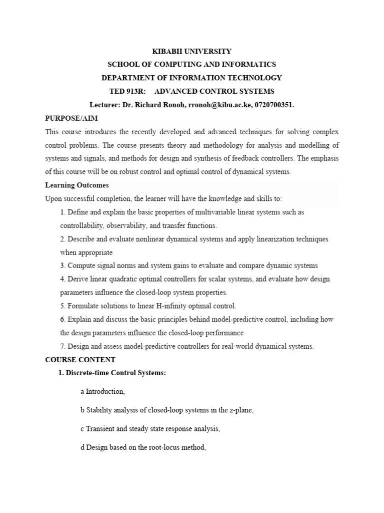 Ted 913r advanced control systems 2 pdf control theory mechanics