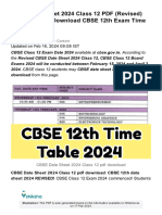 CBSE Date Sheet 2024 Class 12 PDF (Revised) @cbse - Nic.in Download CBSE 12th Exam Time