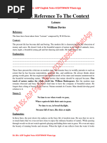 BA ADA Part 1 Poems Plays Reference To The Context Notes