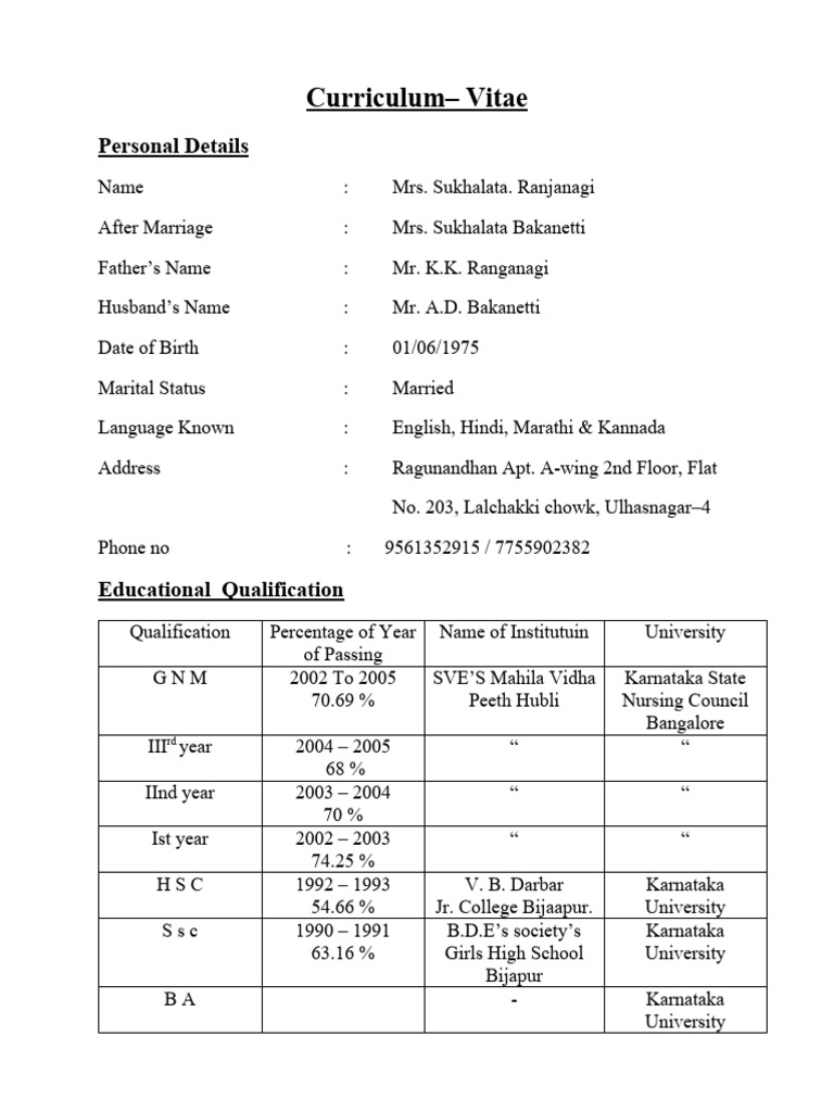 Experienced Nurse CV: Sukhalata Bakanetti | PDF