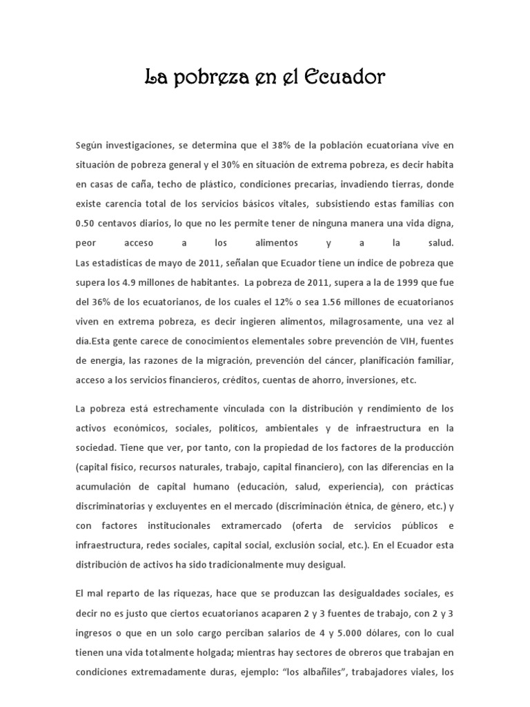 La Pobreza en El Ecuador | PDF | Pobreza | Pobreza e indigencia