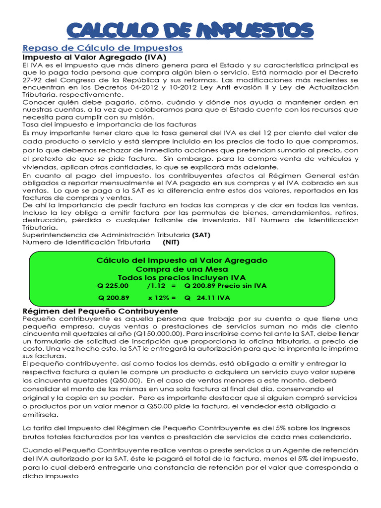 Calculo de Impuestos | PDF | Factura | Impuesto sobre la renta