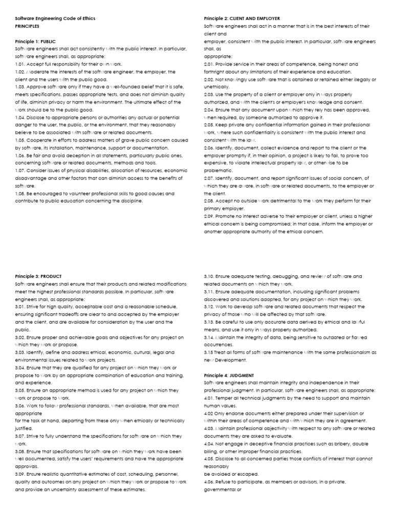 Code of ethics principles pdf engineer software