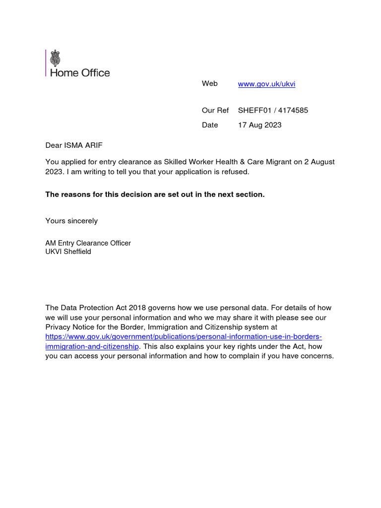 Revised ECO Decision Letter GWF072367637 | PDF | Immigration | Human ...